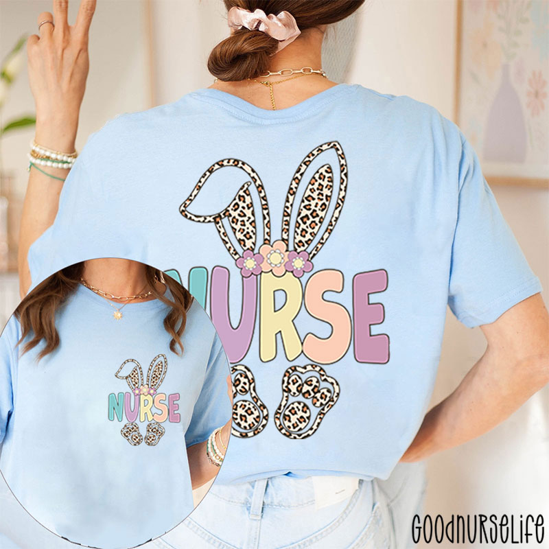 Leopard Bunny Hoppy Easter Nurse Two Sided T-Shirt