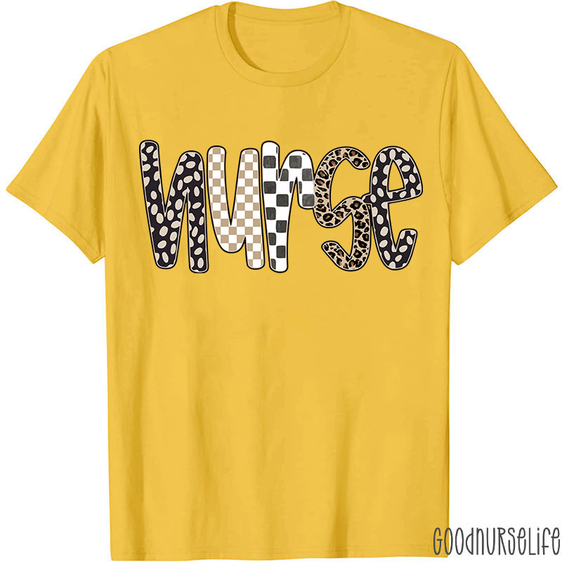 Retro Checkered And Leopard Nurse T-shirt