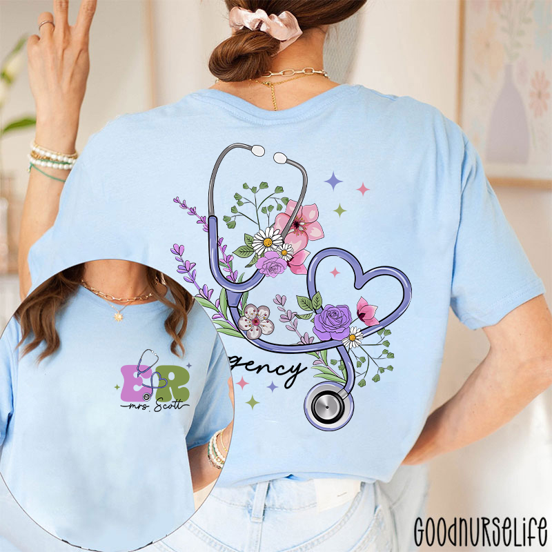 Personalized Name Emergency Nurse Two Sided T-Shirt