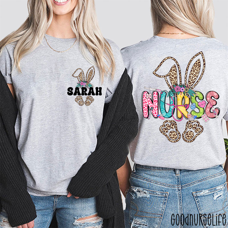 Personalized Easter Nurse Bunny Nurse Two Sided T-Shirt