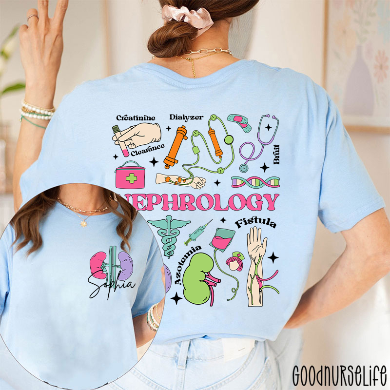 Personalized Name Nephrology Nurse Two Sided T-Shirt