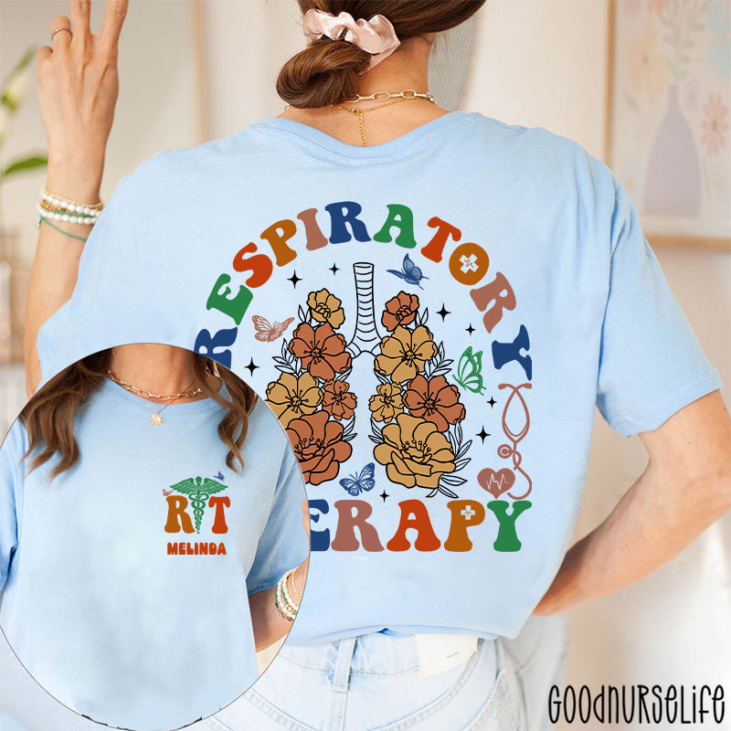 Personalized Name Flower Respiratory Therapy Two Sided T-Shirt