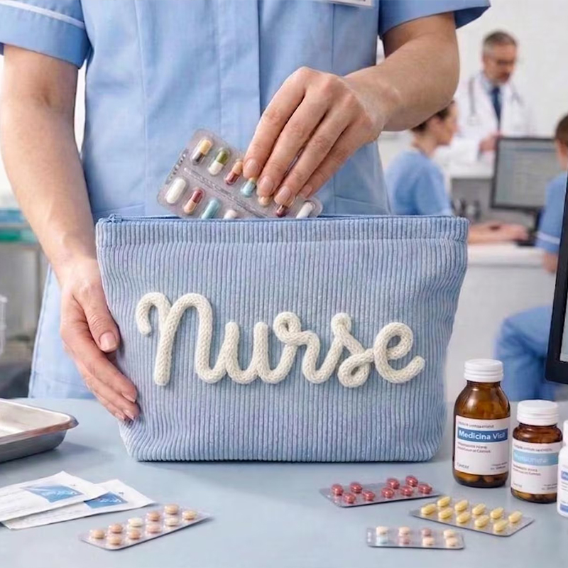 Personalized Name Corduroy Preppy Nurse Makeup Bag