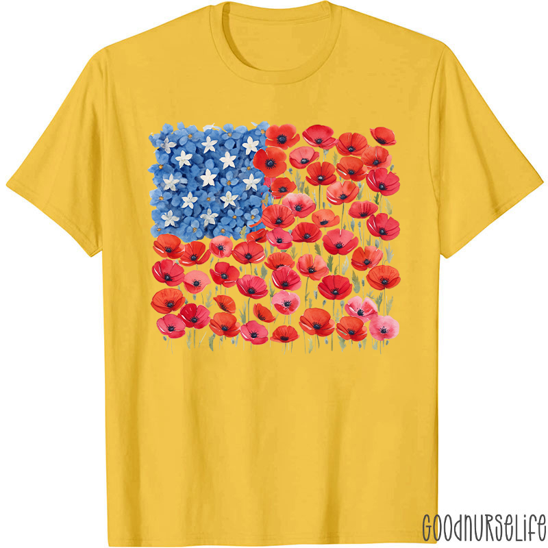Floral USA Flag 250th Anniversary Nurse T-Shirt