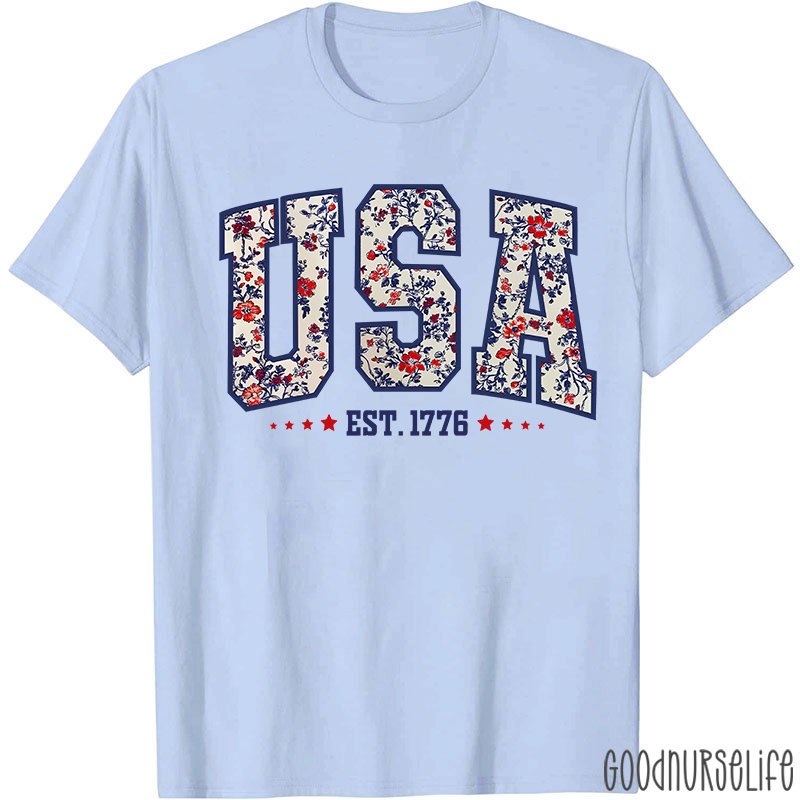 Retro Floral USA Nurse T-Shirt