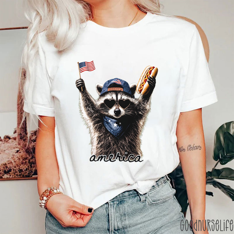 America Raccoon Teacher T-Shirt