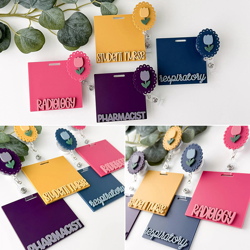 Personalized Monogram Tulip Nurse Badge Buddy Badge Reel