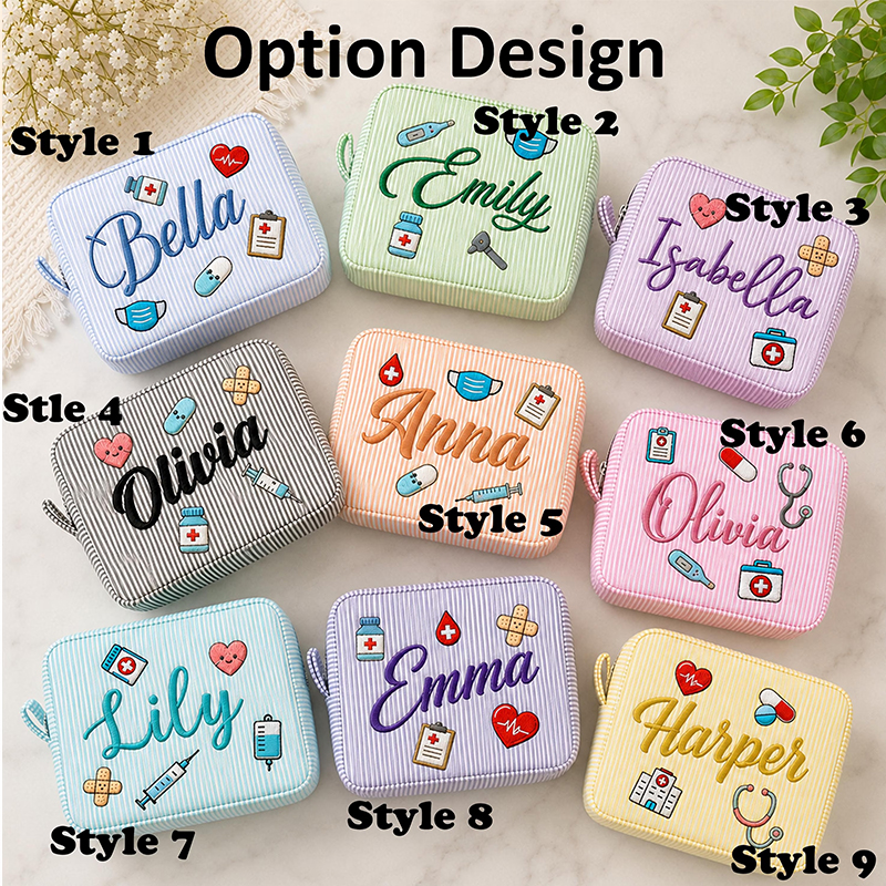 Personalized Nurse Faux Embroidery Medical Makeup Bag