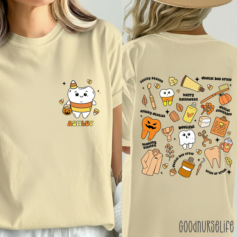 Personalized Halloween Spooky And Cute Dental Two Sided T-Shirt