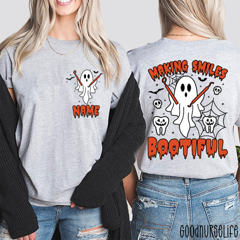Personalized Making Smiles Bootiful Halloween Dental Ghost Two Sided T-Shirt