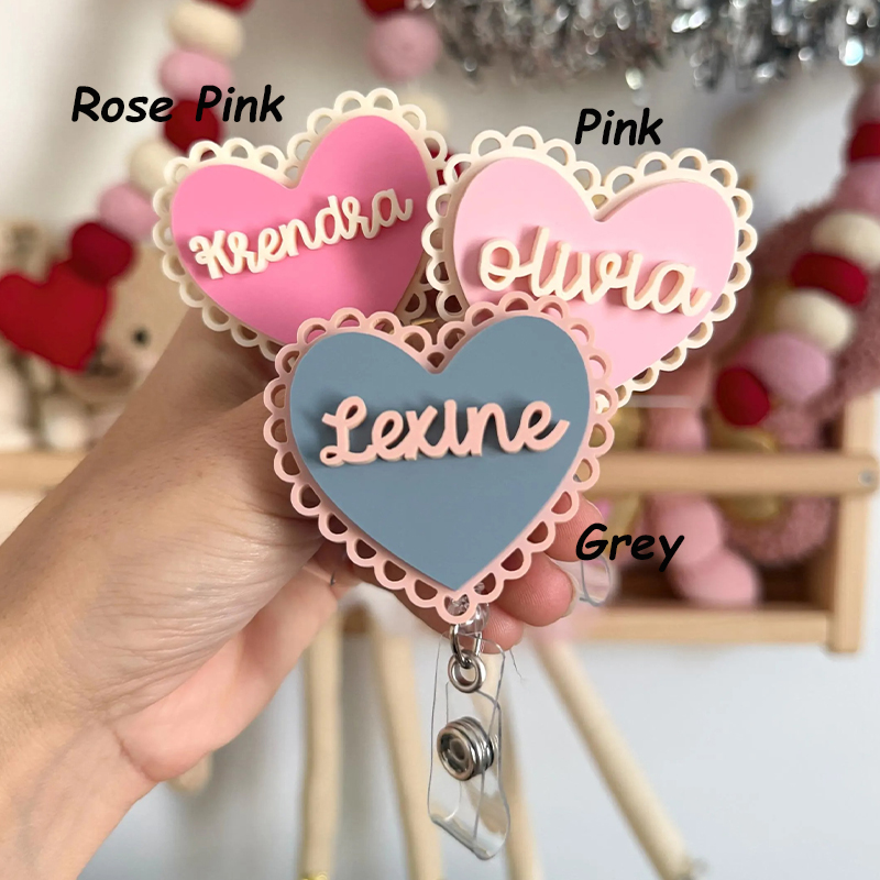 Personalized Name Lace Heart Nurse Badge Reel