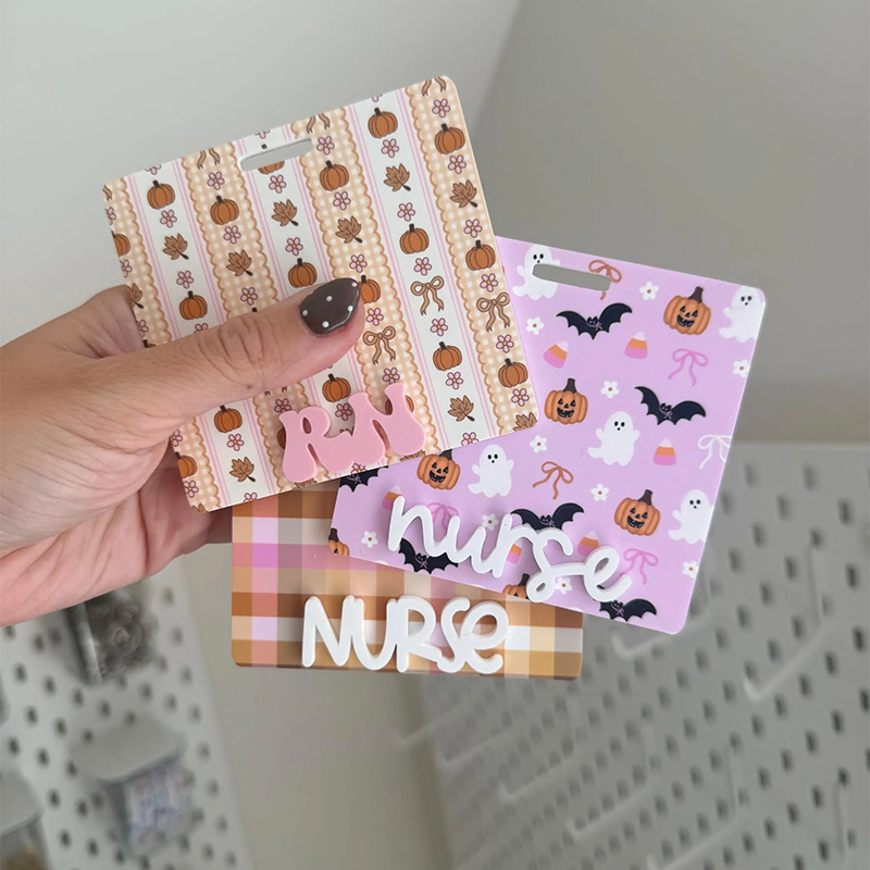 Personalized Coquette Autumn Bow Floral Ghost Pumpkin Nurse Badge Reel