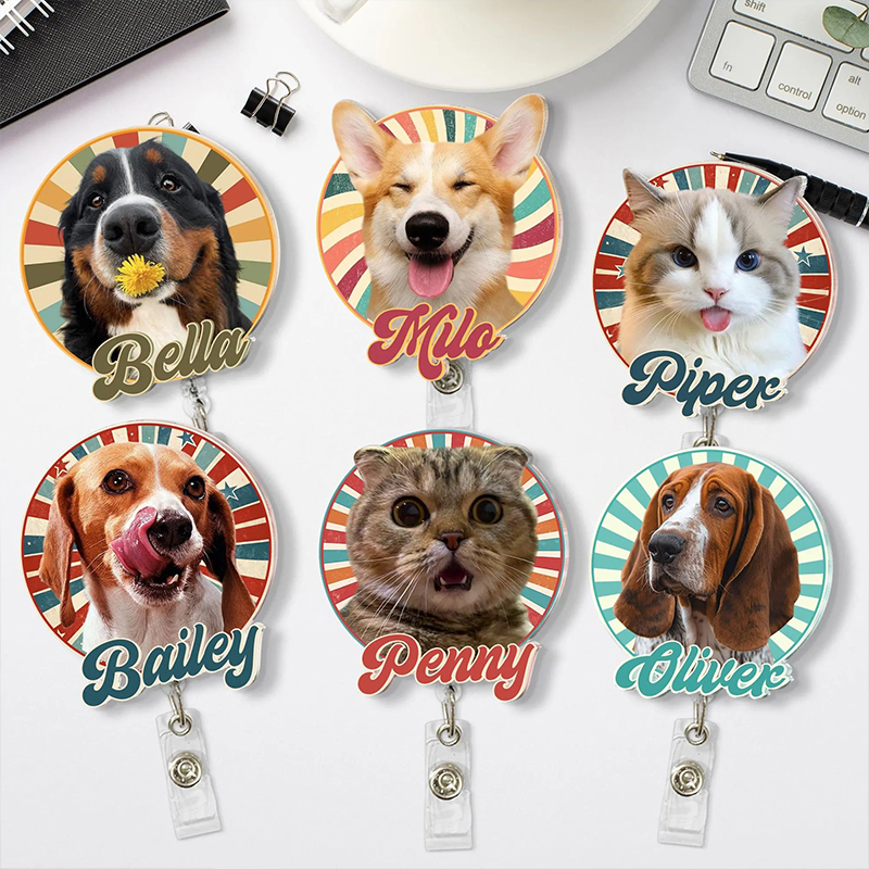 Personalized Retro Pet Photo Nurse Badge Reel