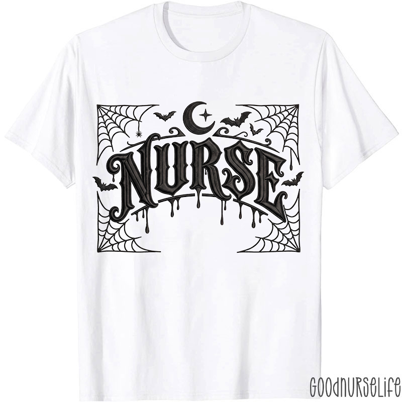 Halloween Gothic Embroidery Nurse T-Shirt