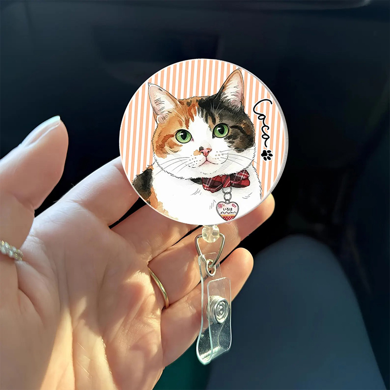 Personalized Striped Pet Photo Nurse Badge Reel