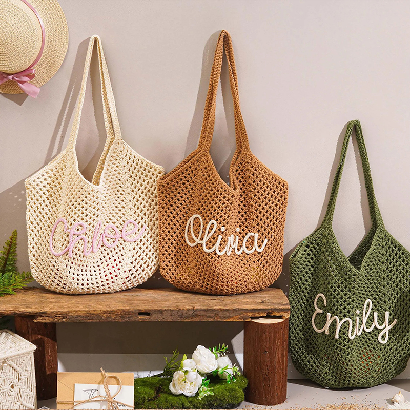 Personalized Name Crochet Beach Tote Bag