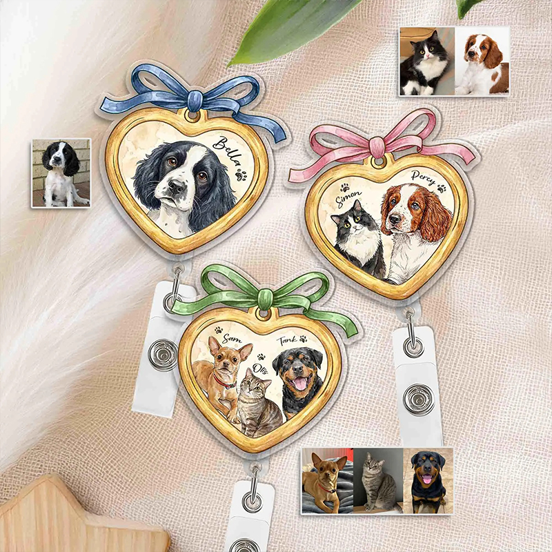 Personalized Pet Portrait Oil Painting Nurse Badge Reel