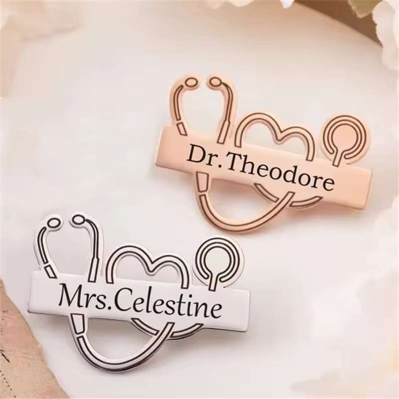 Personalized Name Stainless Steel Stethoscope Nurse Badge Reel