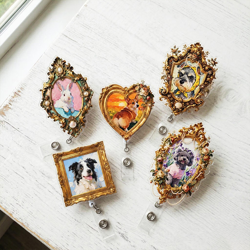 Personalized Pet Vintage Oil Painting Nurse Badge Reel