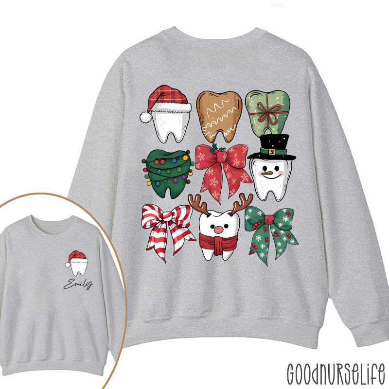 Personalized Christmas Dental Festive Tooth Nurse Two Sided Sweatshirt