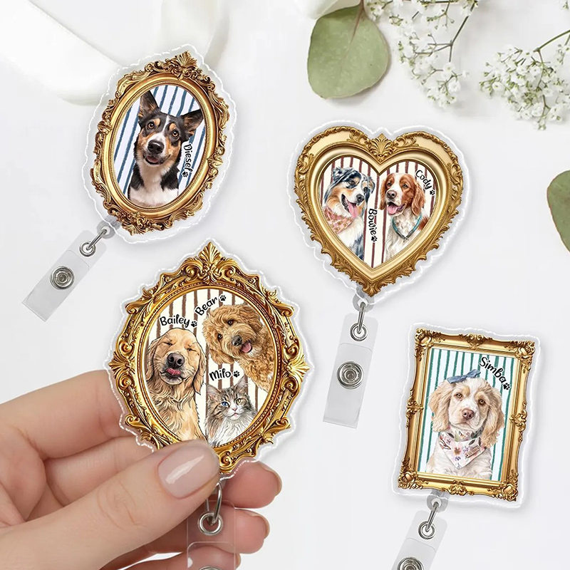 Personalized Cute Pet Portrait Frame Nurse Badge Reel