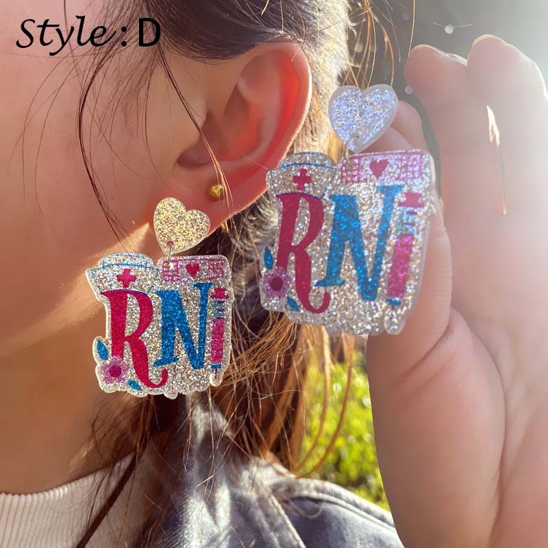 Glitter Pill Nurse Acrylic Earrings