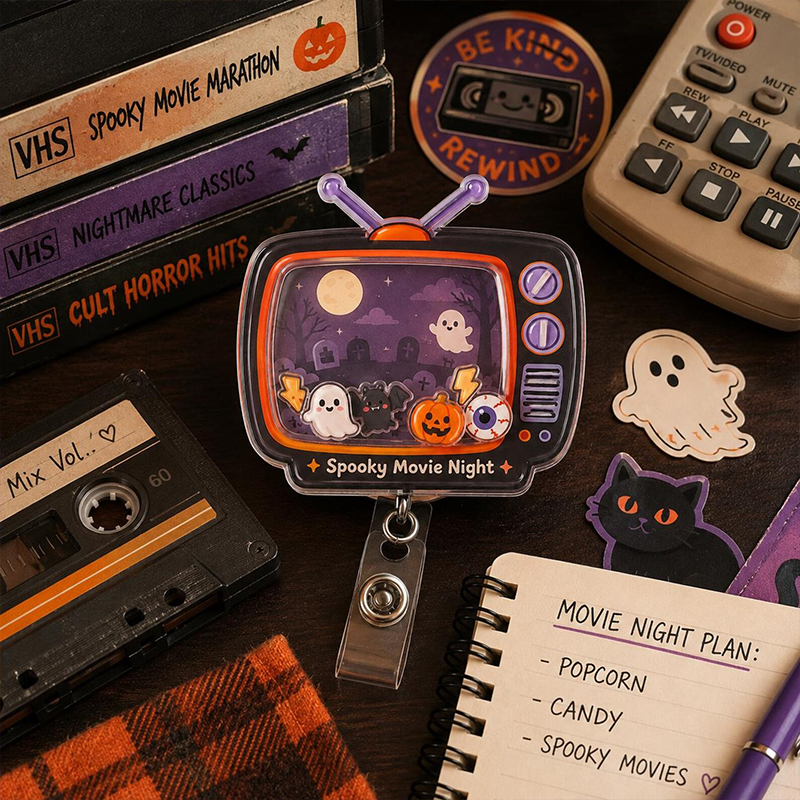 Spooky Movie Night Halloween Shaker Badge Reel