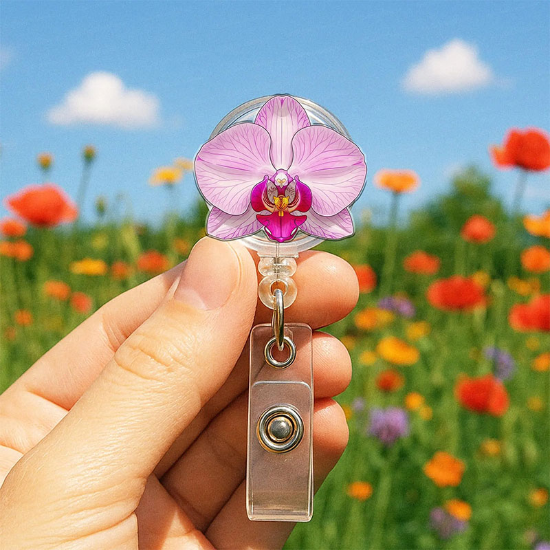 Orchid Flower Badge Reel