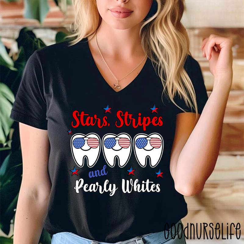 Stars Stripes And Pearly Whites Dental  Female V-Neck T-Shirt