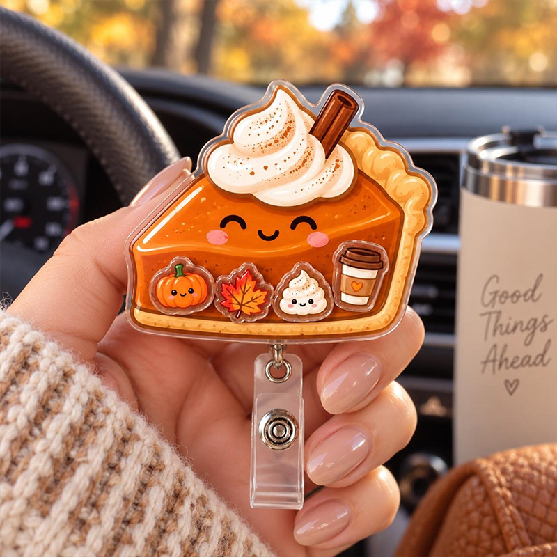 Cute Pumpkin Pie Shaker Badge Reel