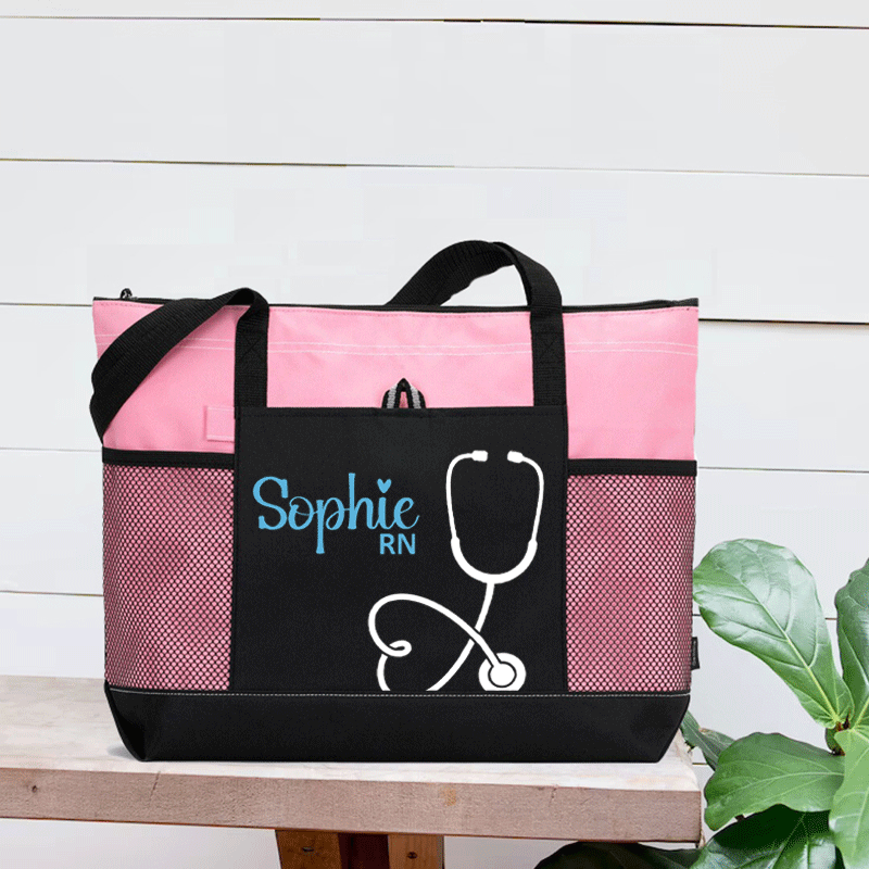 Personalized Name With Stethoscope Zip Tote Bag