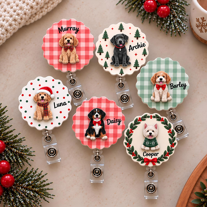 Personalized Cute Christmas Puppy Badge Reel
