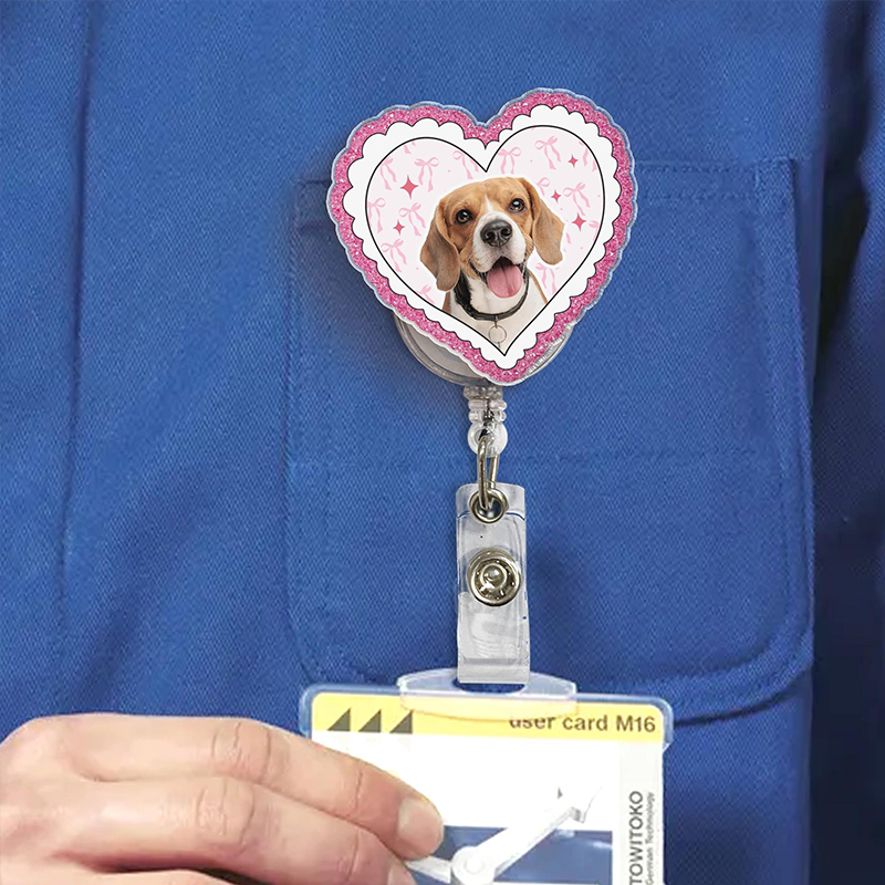 Personalized Cat Face Lace Heart Nurse Badge Reel