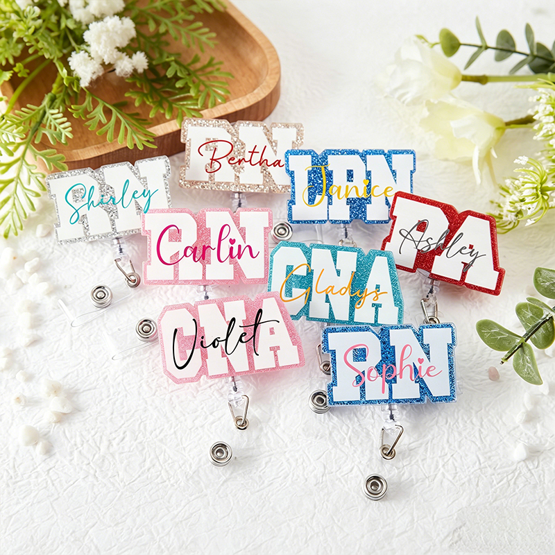 Personalized Name Glitter Nurse Badge Reel