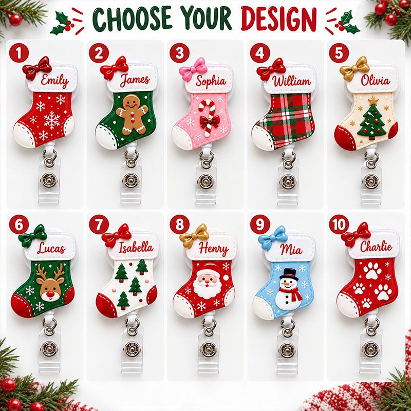 Personalized Faux 3D Christmas Socks Badge Reel