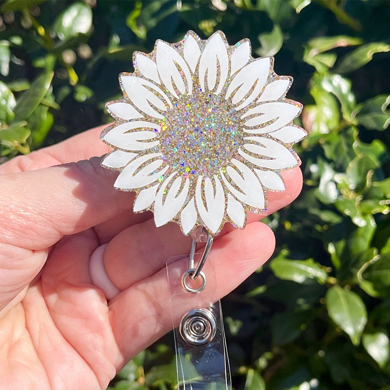 White Sunflower Badge Reel