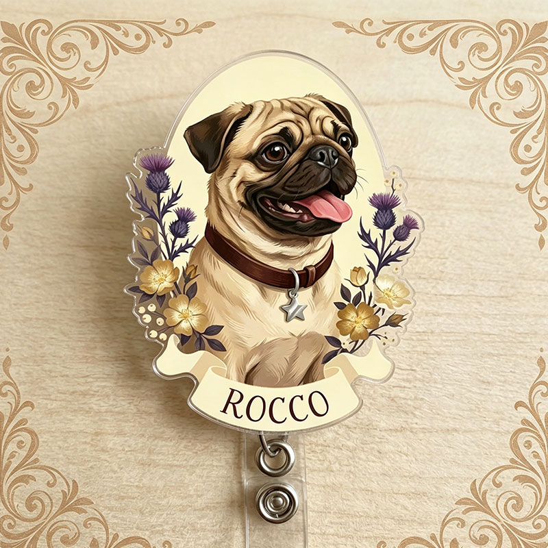 Personalized Cute Pet And Flower Badge Reel