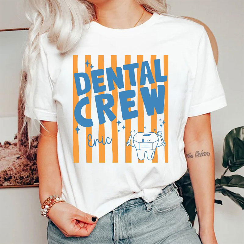 Personalized Dental Crew Vertical Stripe Tooth Nurse T-Shirt