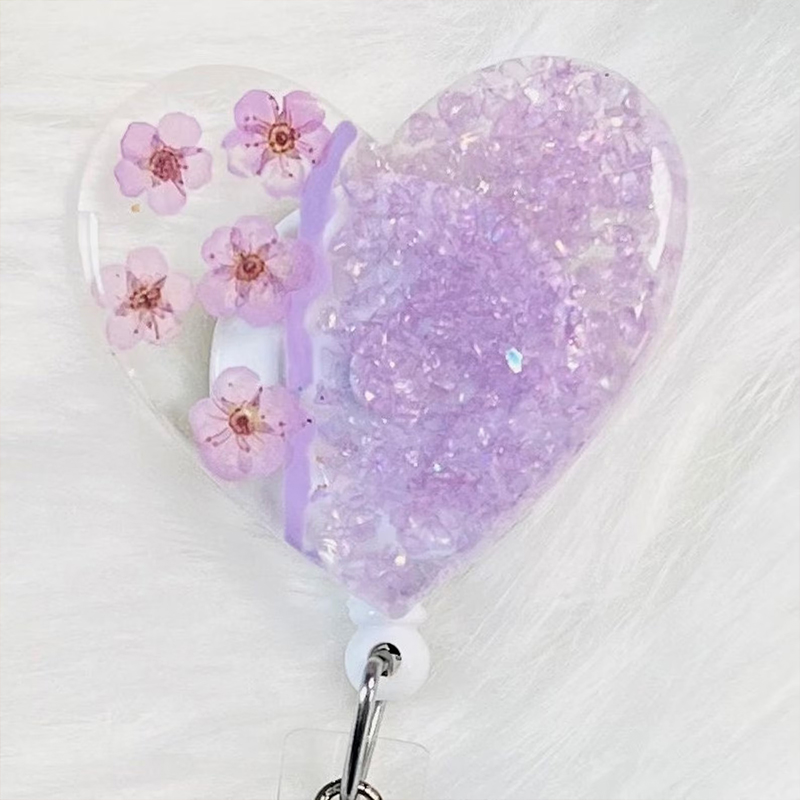 Personalized Name Pressed Flower Heart Nurse Badge Reel