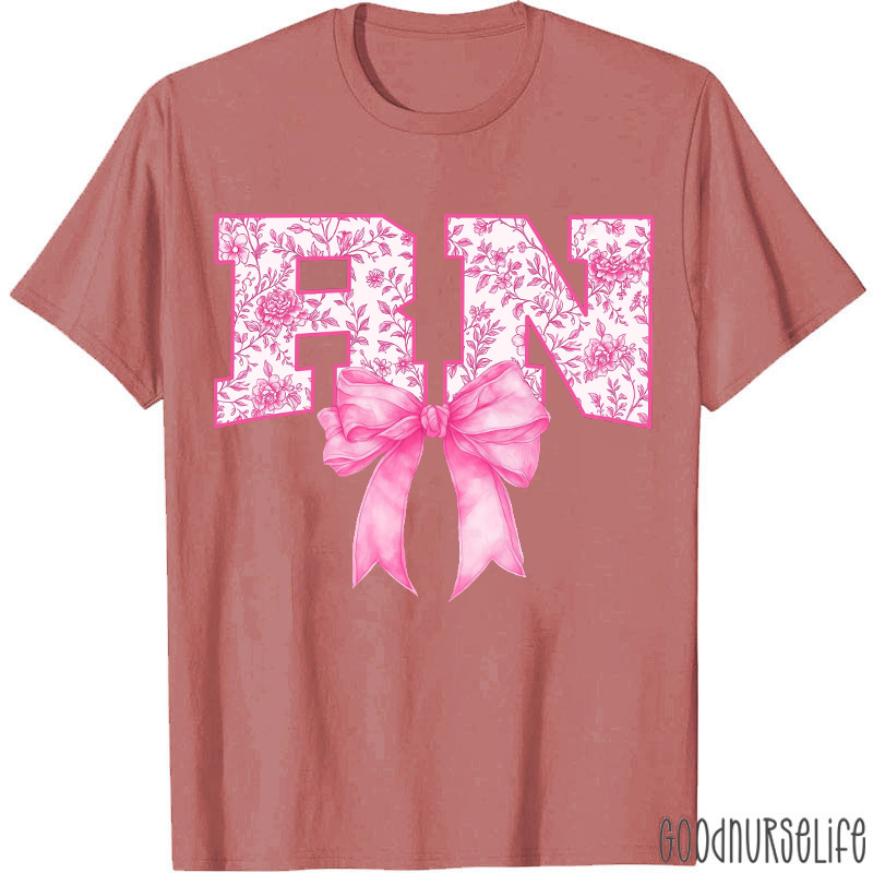 Personalized Pink Bow Flower Print Nurse T-Shirt