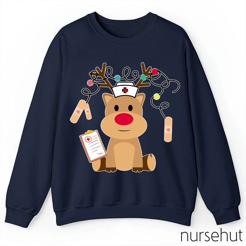 Cute Plush Elk Is Waiting For Christmas To Come Nurse Sweatshirt