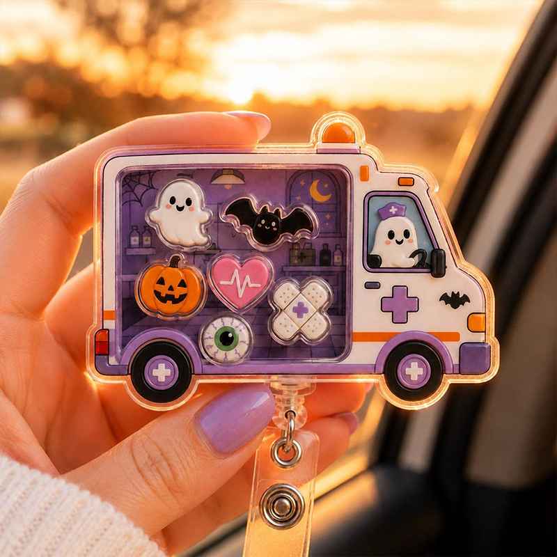 Halloween Ambulance Shaker Badge Reel