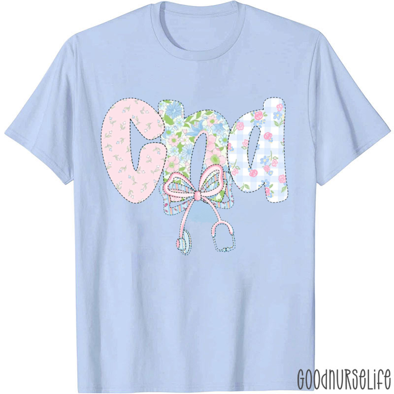 Personalized Pink And Blue Stethoscope Bow Tie Flower Print Nurse T-Shirt