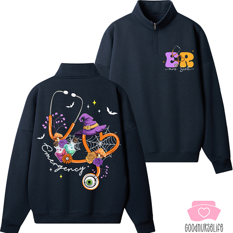 Personalized Halloween Stethoscope Emergency Quarter Zip Sweatshirt