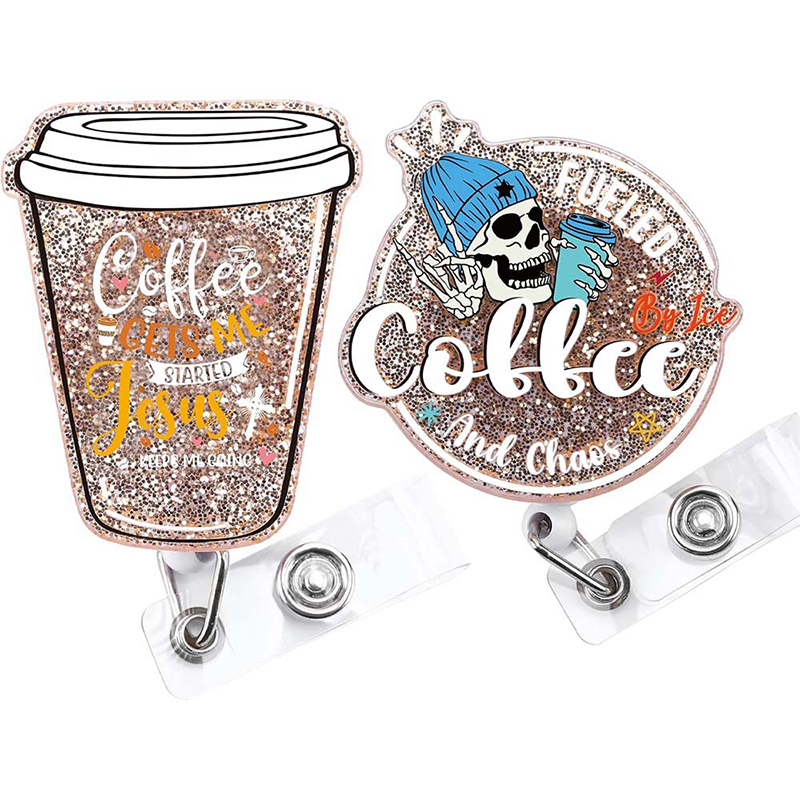 Glitter Acrylic Coffee Nurse Badge Reel