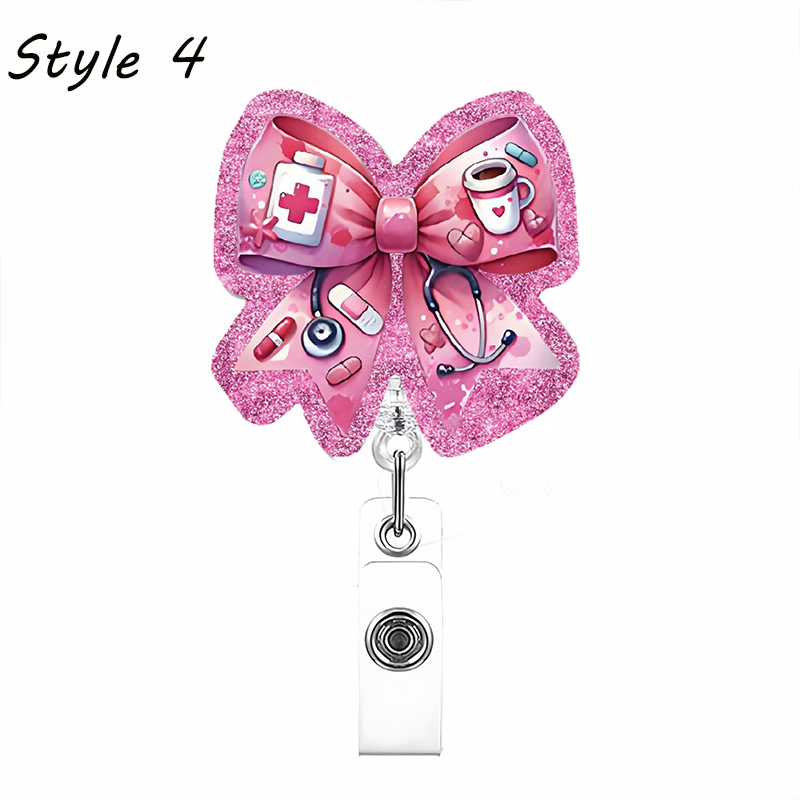 Bow Stethoscope Acrylic Nurse Badge Reel