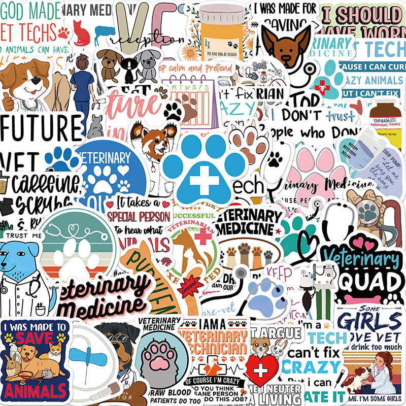 50PCS Cartoon Veterinarian Doodle Nurse Stickers
