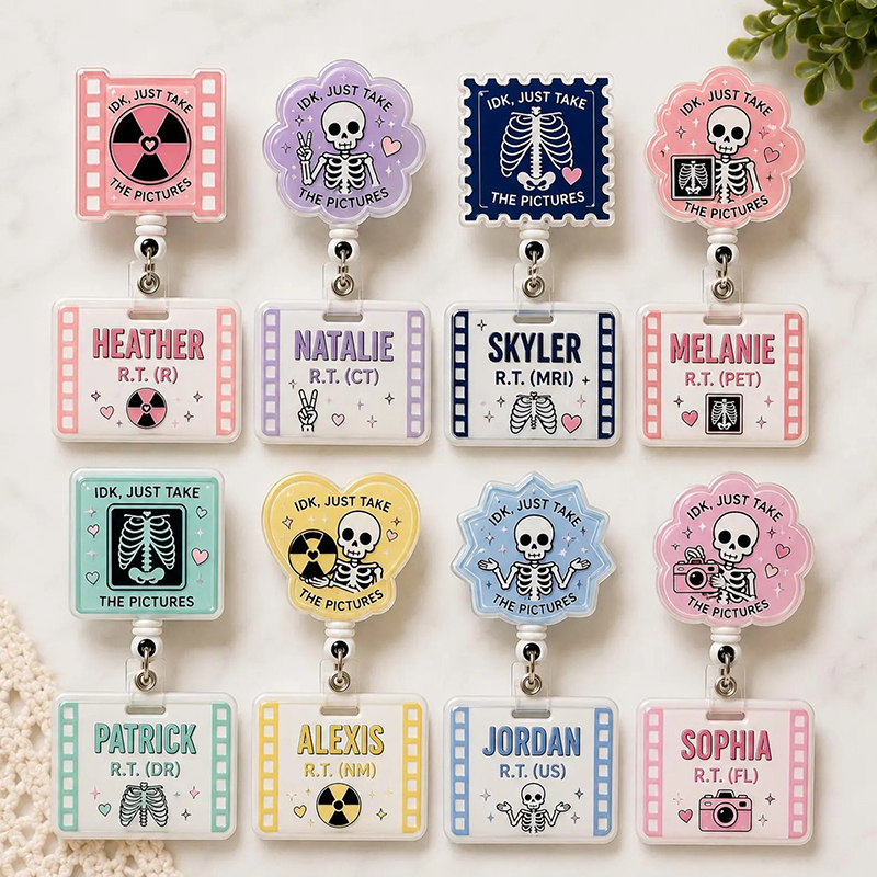 Personalized Name Funny Rad Tech Skeleton Badge Buddy And Badge Reel Set