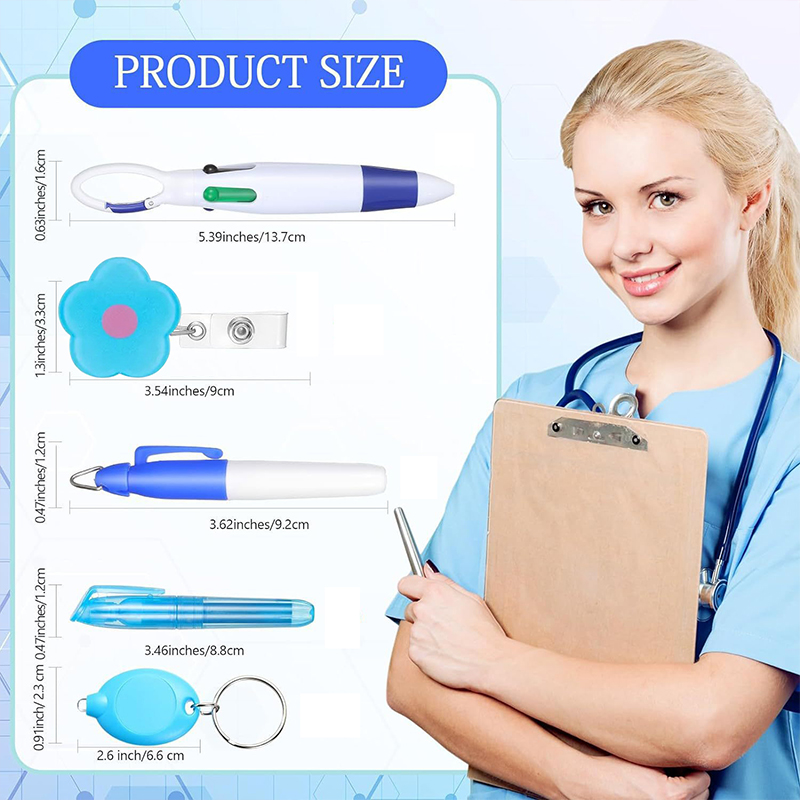 Flower Light Up Pen Set Nurse Badge Reel