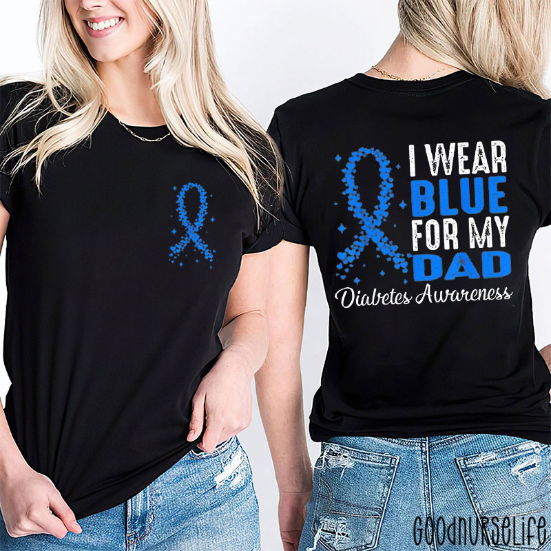 Personalized I Wear Blue For My Heart Ribbon Awareness Tribute Nurse Two Sided T-Shirt